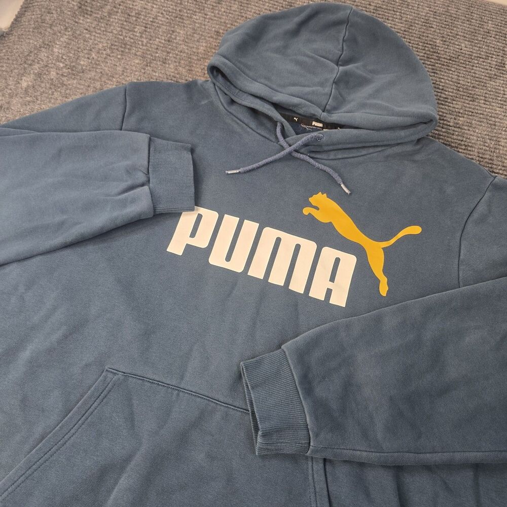 Puma Hoodie Teal Blue Green Spellout Gold Logo Men’s Size XXL Pockets 2XL